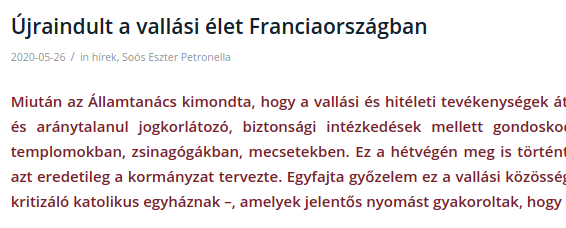 Újraindult a vallási élet Franciaországban (cikkem a TEV.hu-nak)